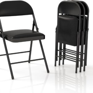 4 Pack Folding Chairs with Padded Cushion & Back, Padded Folding Chairs for Home, Office, Indoor, Outdoor Events (Black, 4 Pack)