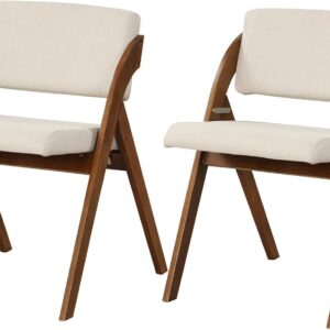 Folding Dining Chairs Set of 2, Farmhouse Upholstered Accent Chair with Non-Assembly Design, Padded Seat & Cushion Backrest, Portable Wood Kitchen Chairs for Party, Picnic &  Office