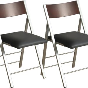 Folding Chairs with Cushion 2 Pack - Heavy Duty Steel Frame Foldable Dining Chairs, Waterproof Leather Indoor Outdoor Comfortable Folding Chairs for Home, Conference Rooms, Weddings, Events (Black)