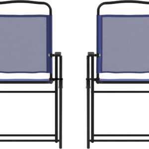 Folding Patio Sling Chairs, Outdoor  Lawn Chairs with Armrests, Set of 2, Navy