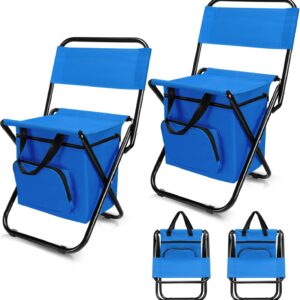 2 Pcs Fishing Chair with Cooler Bag Multi-Function Foldable Compact Fishing Stool Hunting Chair Portable Backrest Stool with Folding Backpack for Finishing Camping Hunting Travel(Blue)