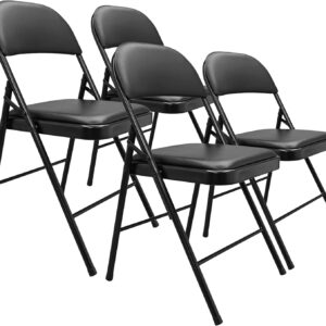 Comfortable Vinyl-Padded Metal Steel Folding Chairs, Black, 4-Pack