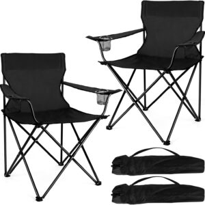 Portable Camping Chair, Outdoor Lawn Folding Chairs for Adults, Heavy Duty Large Foldable Chairs for Beach, Fishing, Tailgating Outdoor Sport, 2 Cup Holders & Carry Bag