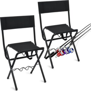2 Pcs Summer Folding Fishing Chair with Rod Holder Hunting Camping Chairs for Adults Outdoor Portable Folding Chair for Men Women Ice Fishing Lawn Patio Garden Beach Gifts (Black)