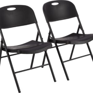 Foldable Portable Sturdy Folding Plastic Chair, 350-Pound Capacity, Black, 2-Pack