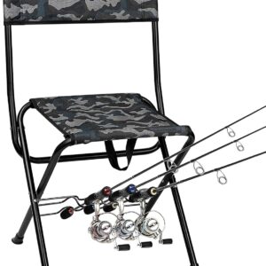 Padded Folding Fishing Chair with Rod Holder for Adults Upgraded Seat Size Outdoor Hunting Picnic Travel Camping Chairs Foldable Portable Ice Fishing Stool for Lawn Patio Garden Beach Hiking