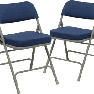 Series Metal Folding Chairs with Cushioned Seat, Fabric Upholstered Event Chairs with 300-lb. Static Weight Capacity, Set of 2, Navy