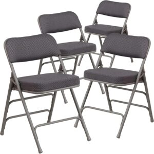 Series Metal Folding Chairs with Cushioned Seat, Fabric Upholstered Chairs w/ 300-lb. Static Weight Capacity, Set of 4, Gray