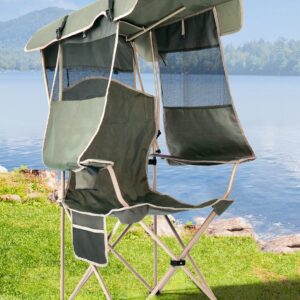Folding Camping Chair with Shade Canopy for Adults, Canopy Chair for Outdoors Sports with Cup Holder, Side Pocket for Camp, Beach, Tailgates, Fishing - Support 330 LBS